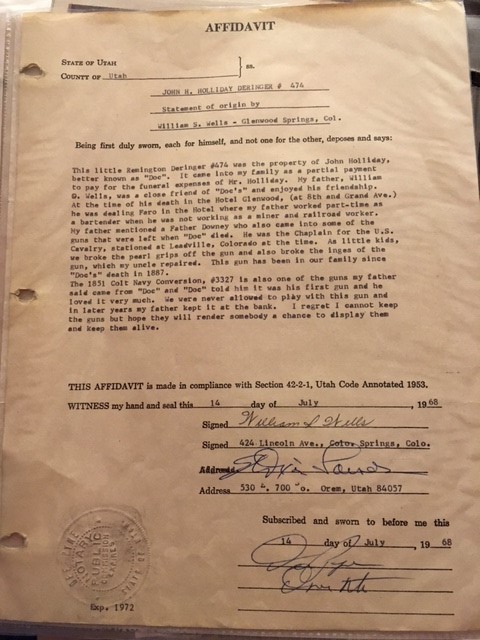 Affidavit 1968 - Doc Holliday's Guns